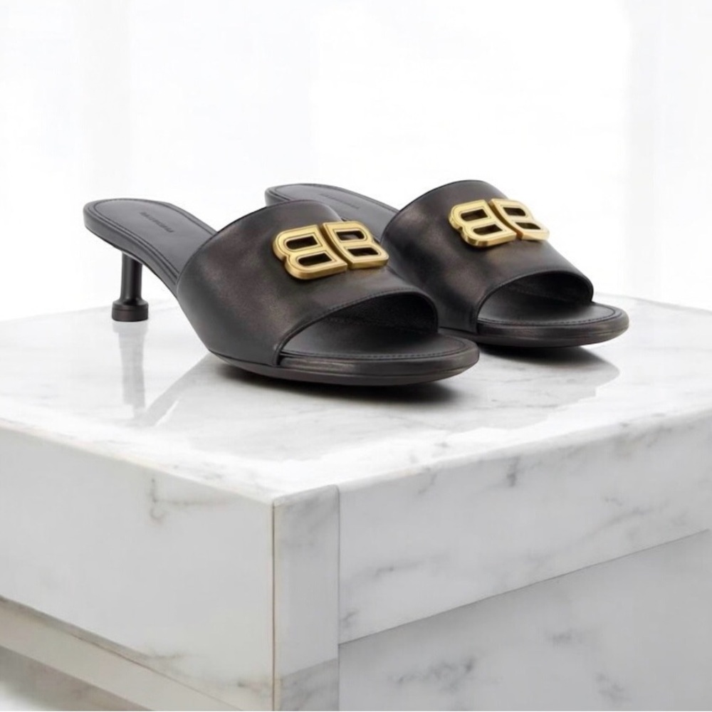 Balenciaga Groupie 50Mm Logo-Plaque Mules Slides Sandals Black 37 Orig $1398